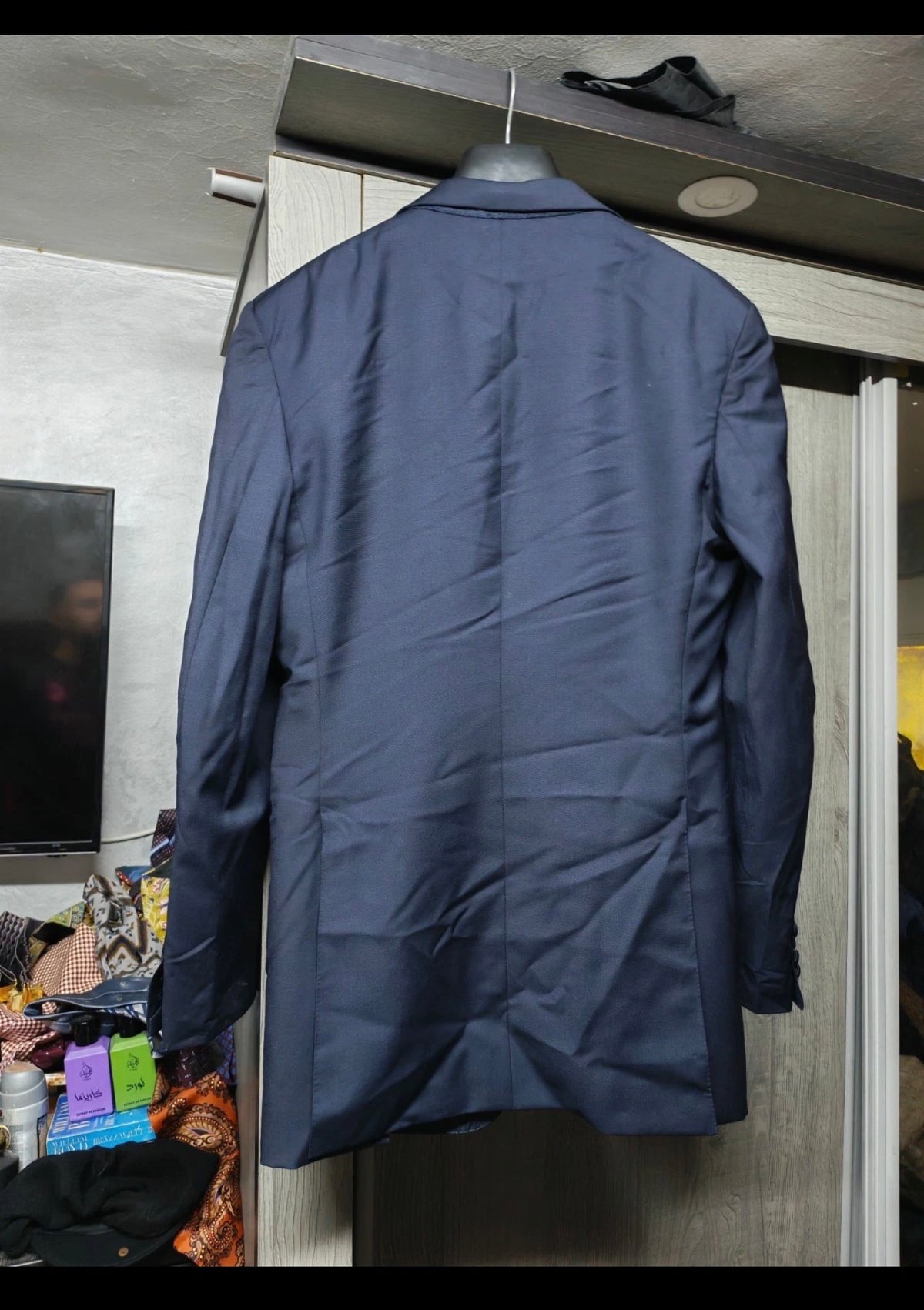 Vintage handtailored Superfine pure wool navy Night Tuxedo jacket blazer 36R 36L