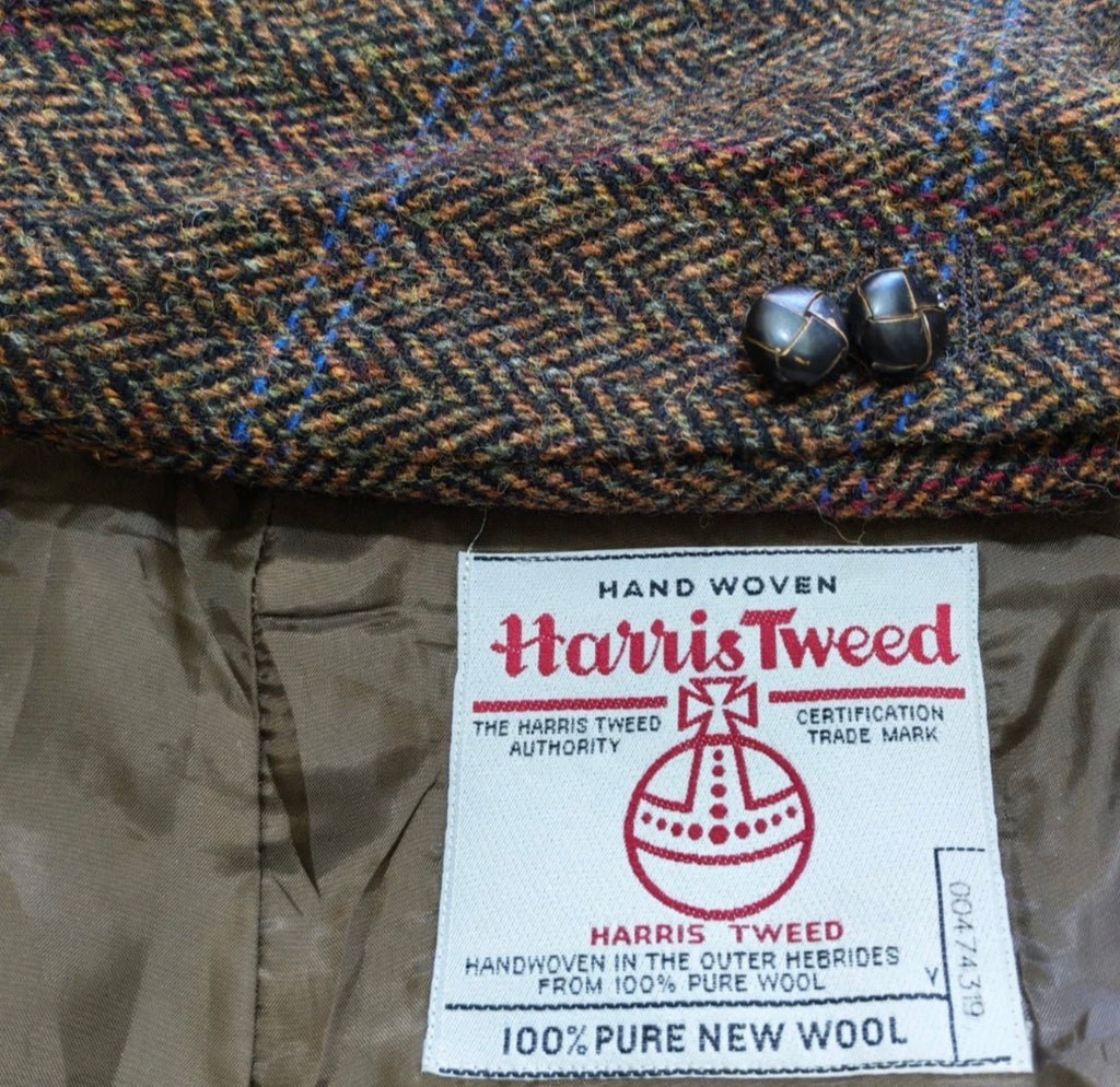 Vintage Harris Tweed Windowpane handwoven wool brown hunting jacket blazer 38R