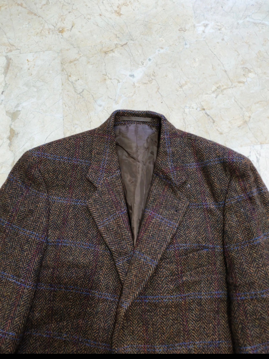 Vintage Harris Tweed Windowpane handwoven wool brown hunting jacket blazer 38R