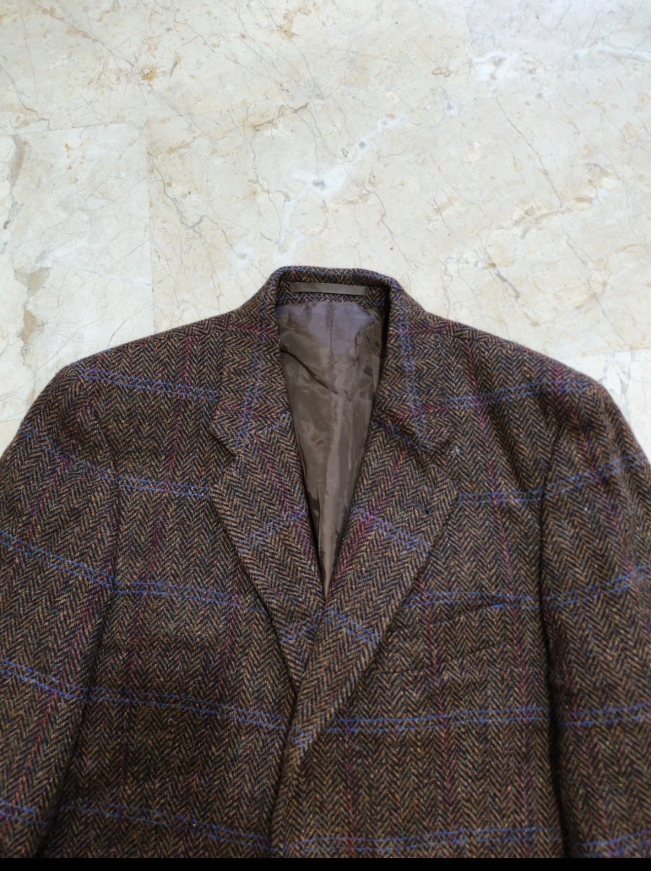 Vintage Harris Tweed Windowpane handwoven wool brown hunting jacket blazer 38R