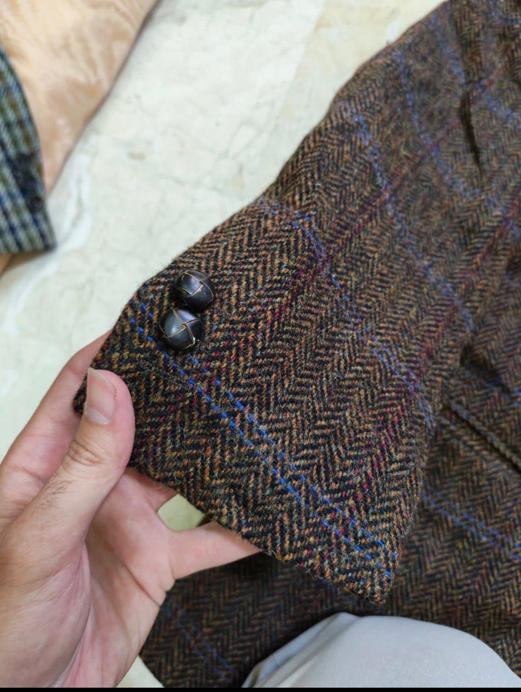 Vintage Harris Tweed Windowpane handwoven wool brown hunting jacket blazer 38R