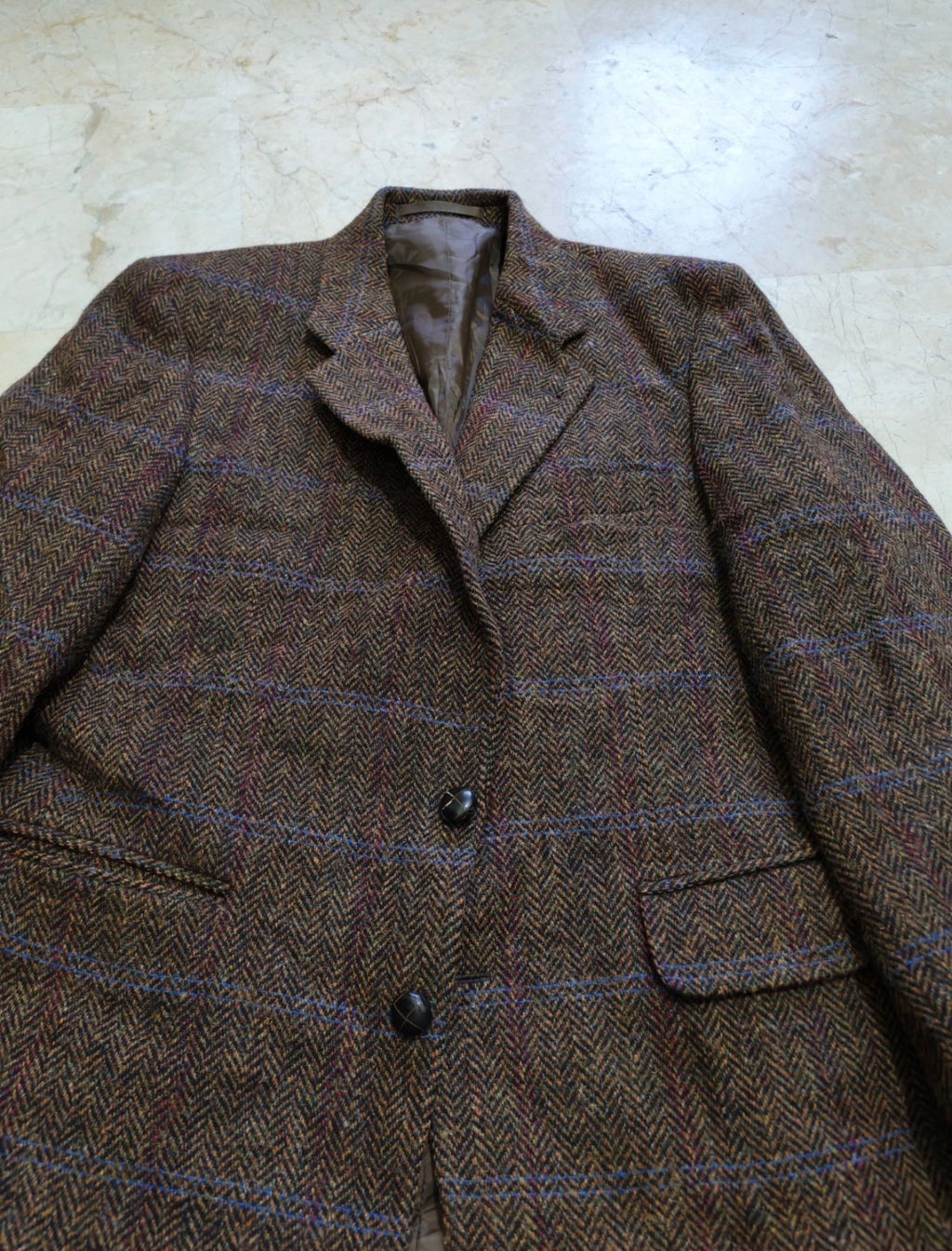 Vintage Harris Tweed Windowpane handwoven wool brown hunting jacket blazer 38R