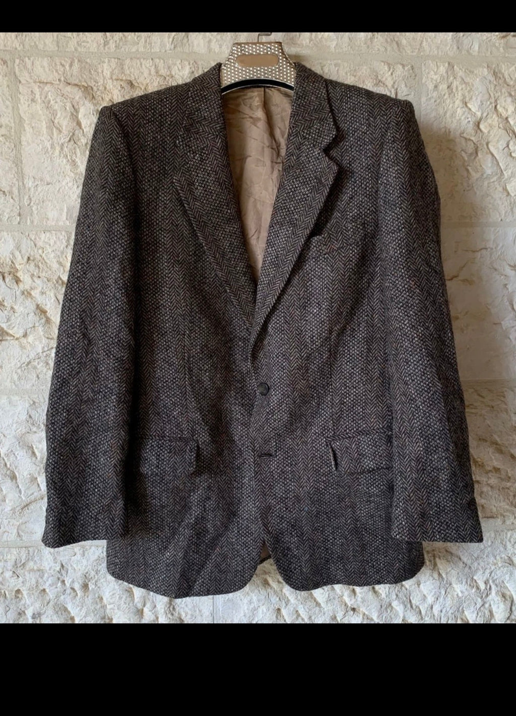 Vintage pure wool handwoven Tweed herringbone brown hunting jacket blazer 38R