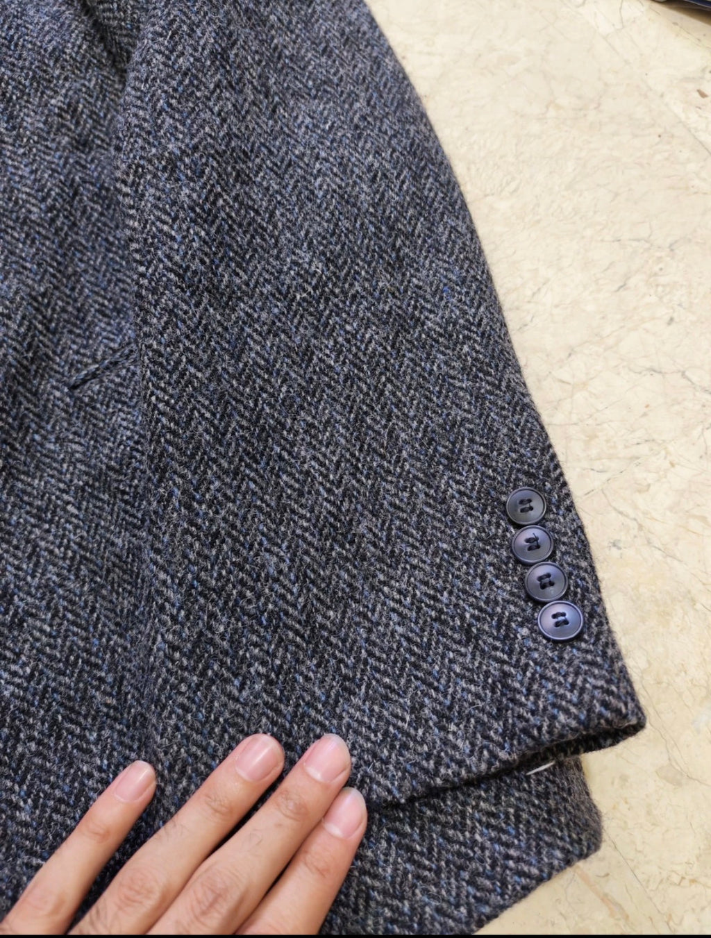 Vintage Harris Tweed handwoven pure wool charcoal hunting jacket blazer 48L XL
