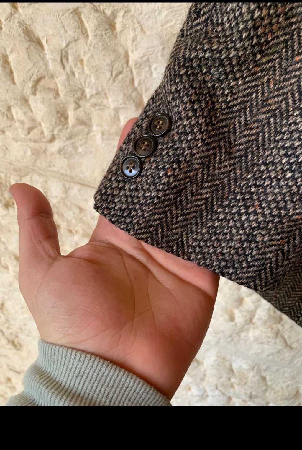 Vintage pure wool handwoven Tweed herringbone brown hunting jacket blazer 38R