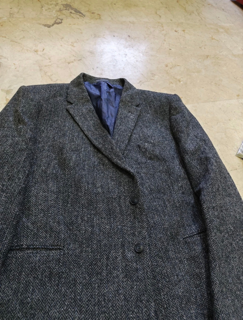 Vintage Harris Tweed handwoven pure wool charcoal hunting jacket blazer 48L XL