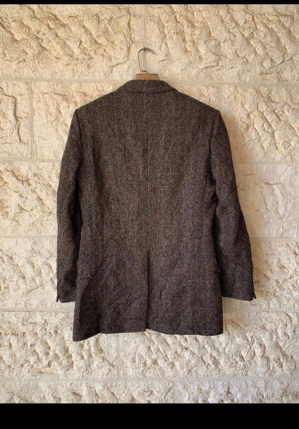 Vintage pure wool handwoven Tweed herringbone brown hunting jacket blazer 38R