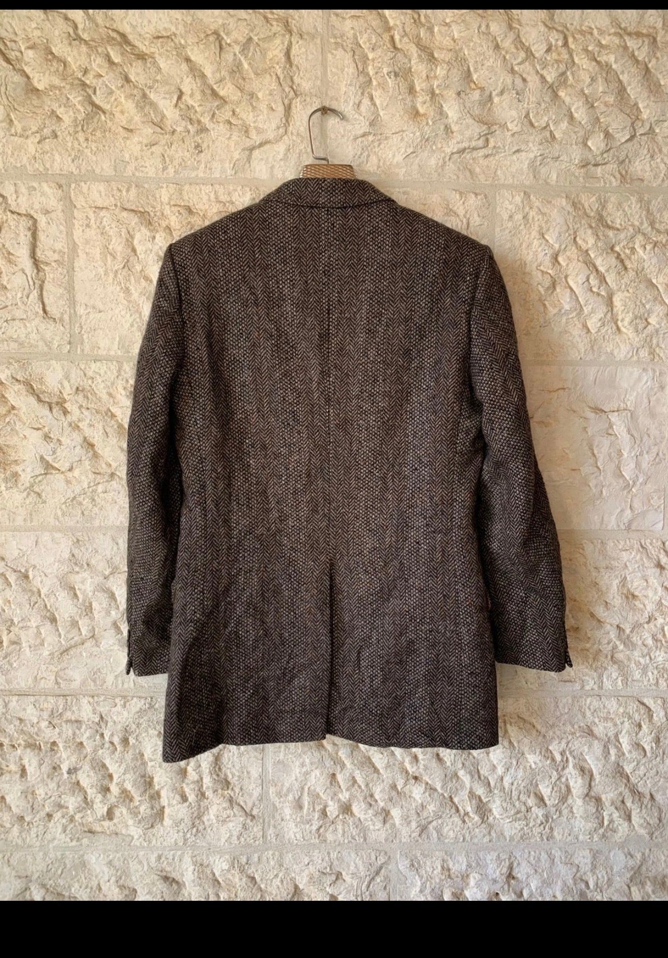 Vintage pure wool handwoven Tweed herringbone brown hunting jacket blazer 38R