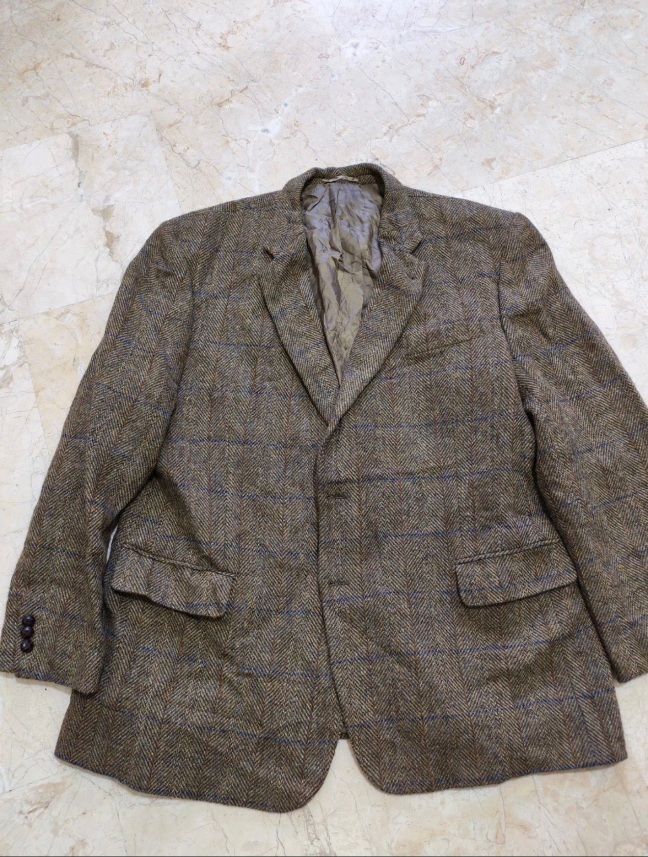 Vintage Harris Tweed handwoven pure wool Windowpane jacket blazer 48R 48L XL