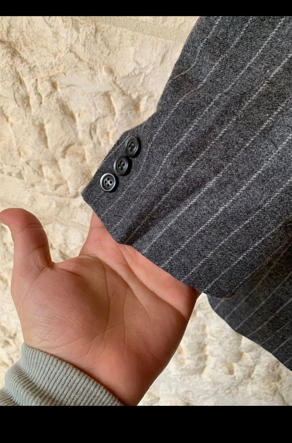 1970s vintage pure wool classic chalk stripe charcoal suit jacket blazer 40R 40S