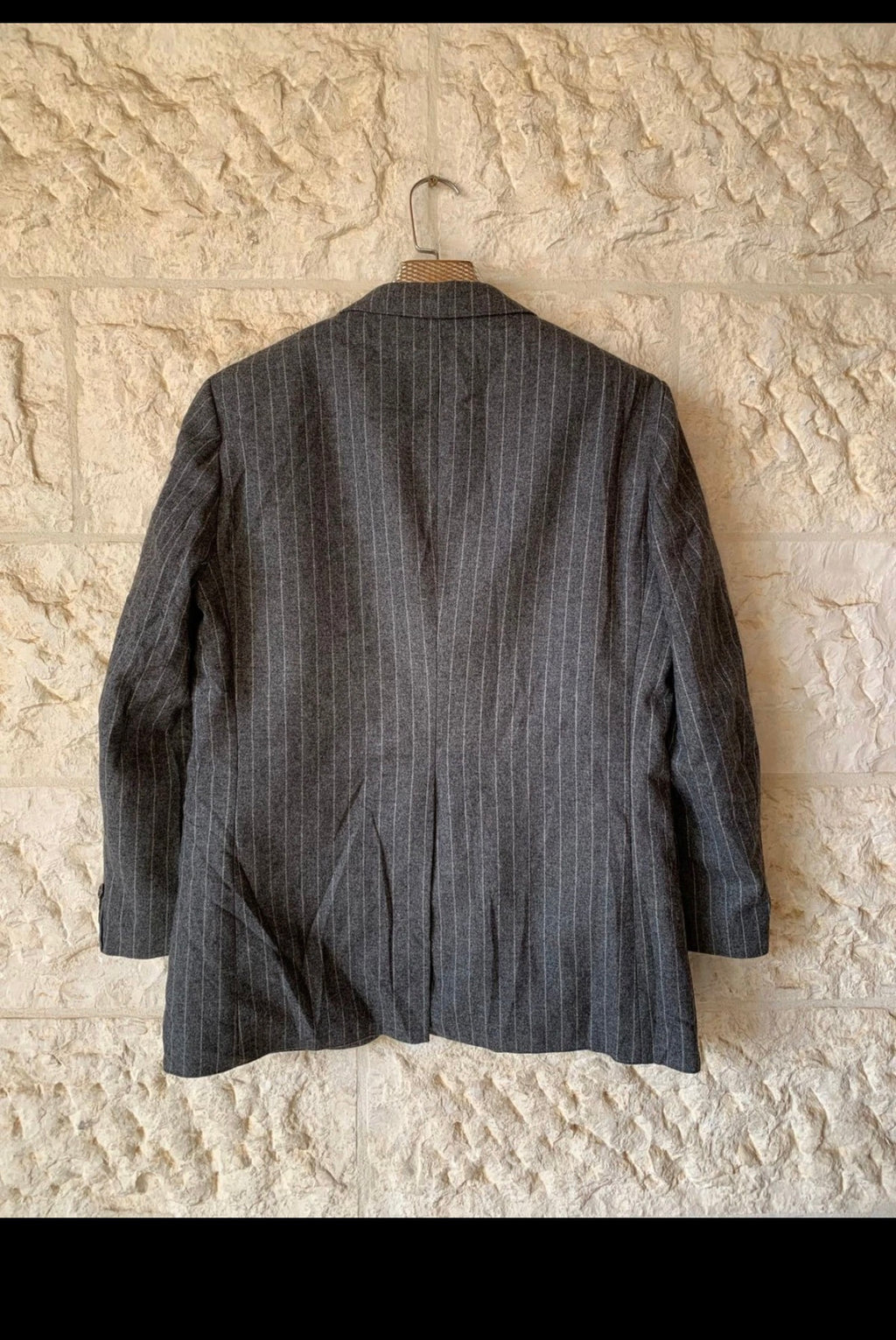 1970s vintage pure wool classic chalk stripe charcoal suit jacket blazer 40R 40S