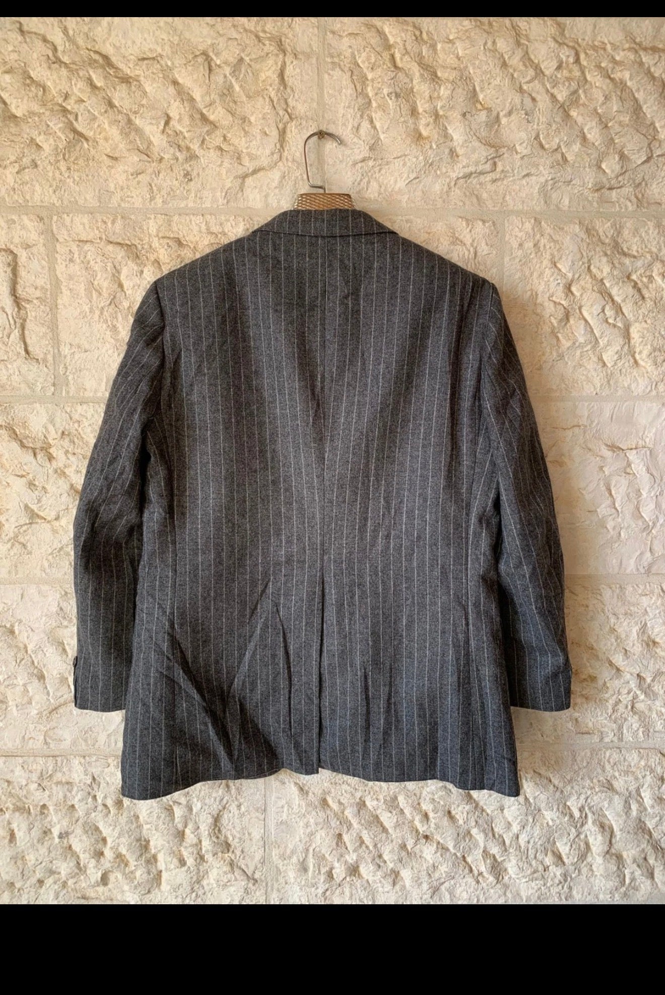 1970s vintage pure wool classic chalk stripe charcoal suit jacket blazer 40R 40S