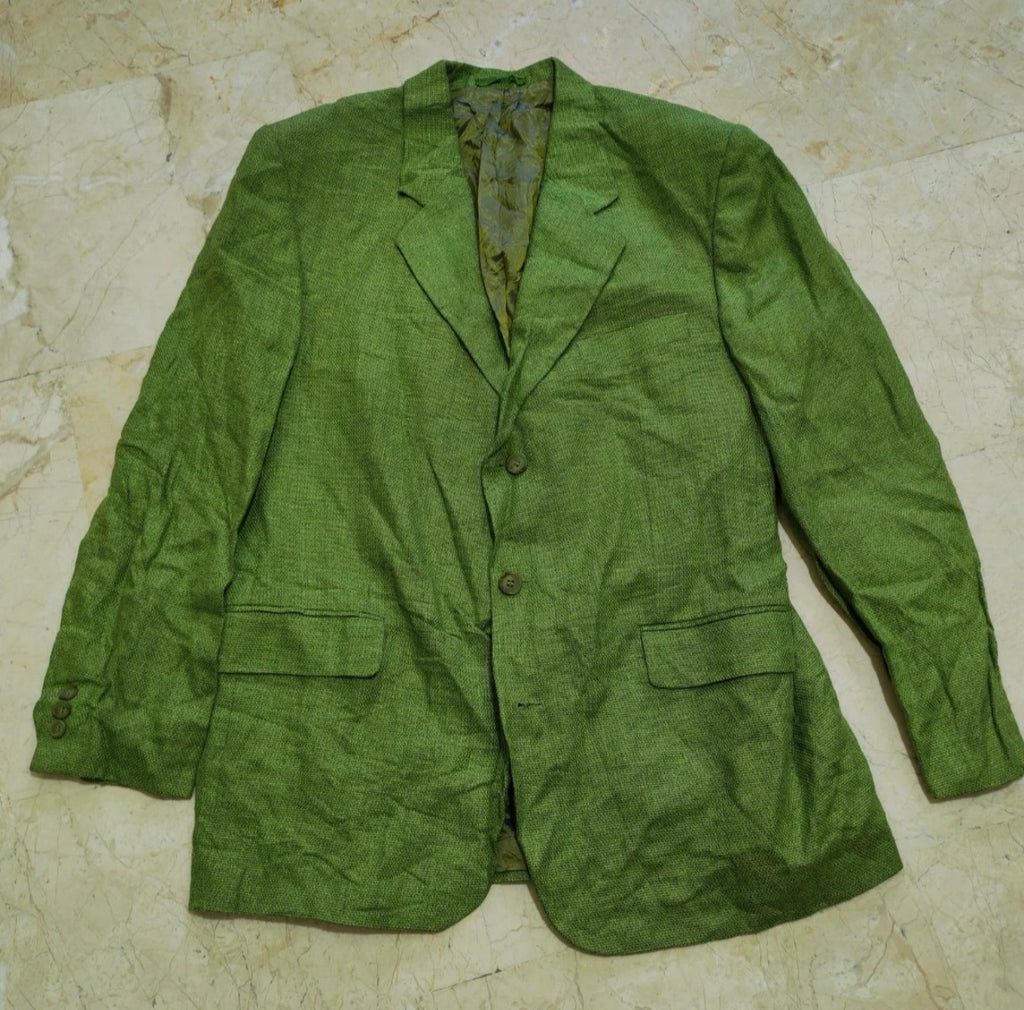 Vintage Linen blend Classic unique green summer jacket blazer 42R