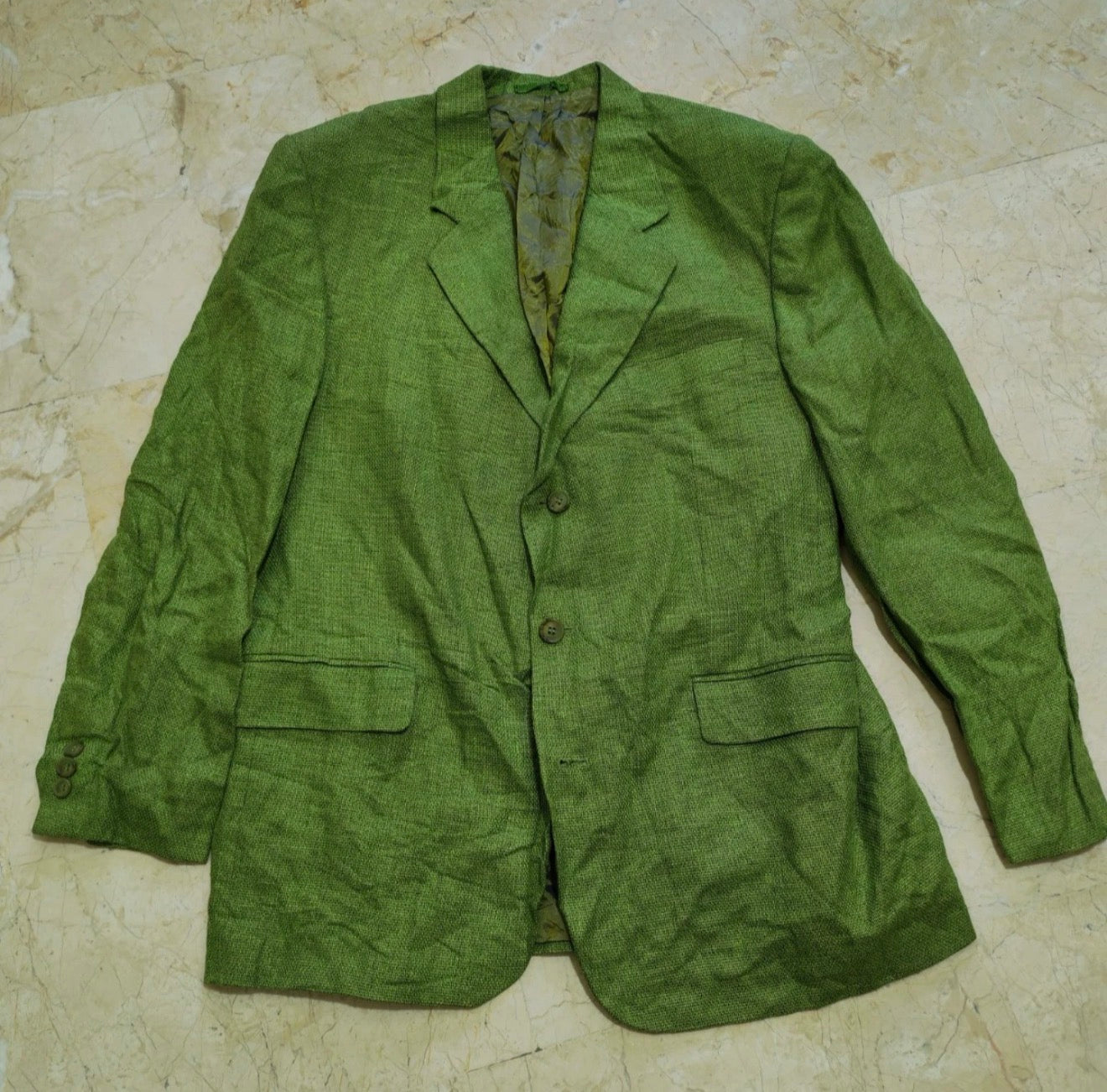 Vintage Linen blend Classic unique green summer jacket blazer 42R