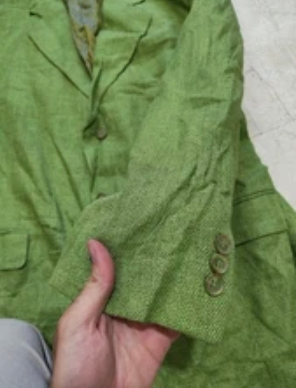 Vintage Linen blend Classic unique green summer jacket blazer 42R
