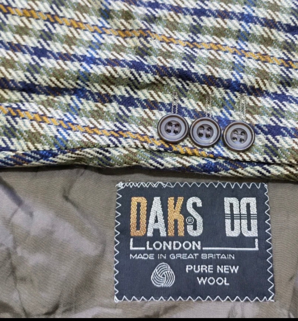 Vintage Daks DD London 100% pure wool plaid classic hunting jacket blazer 44R