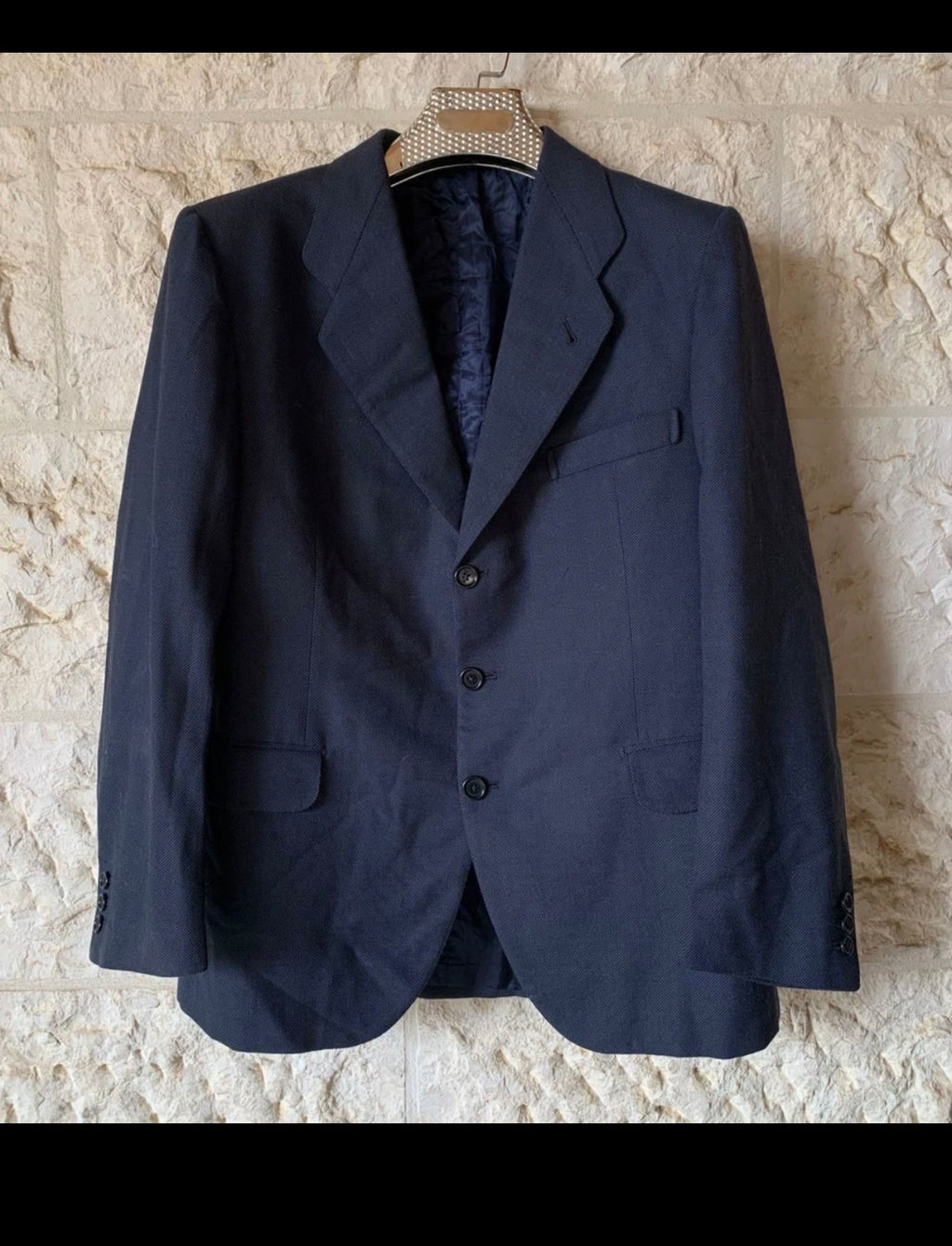 1970s Vintage handtailored pure wool classic birdseye navy jacket blazer 40R 40S