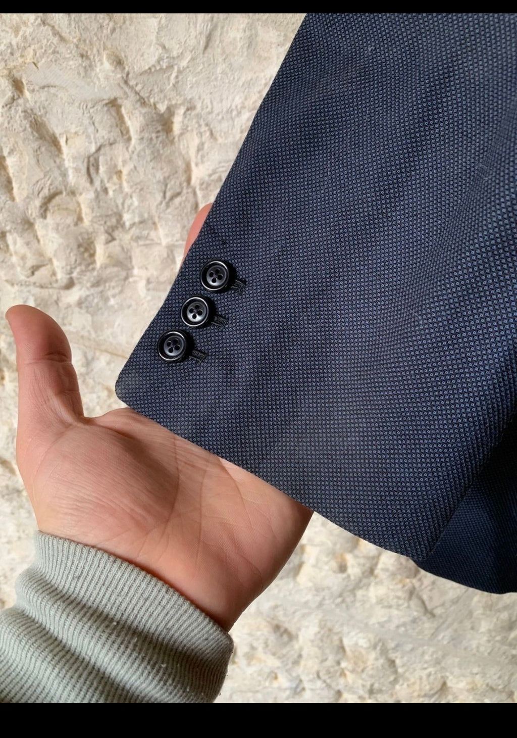 1970s Vintage handtailored pure wool classic birdseye navy jacket blazer 40R 40S