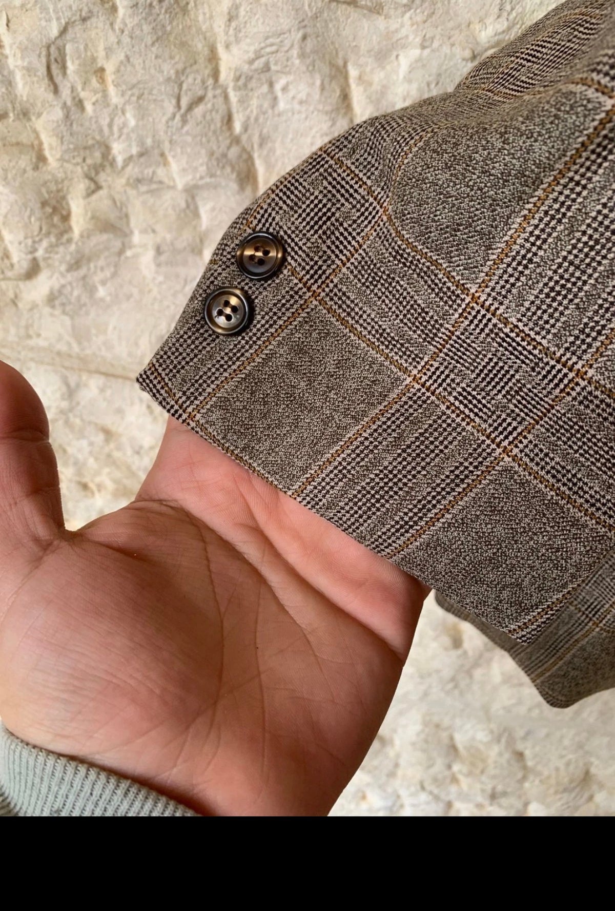 1970s Vintage worsted wool glen check classic Brown suit jacket blazer 38R 38L