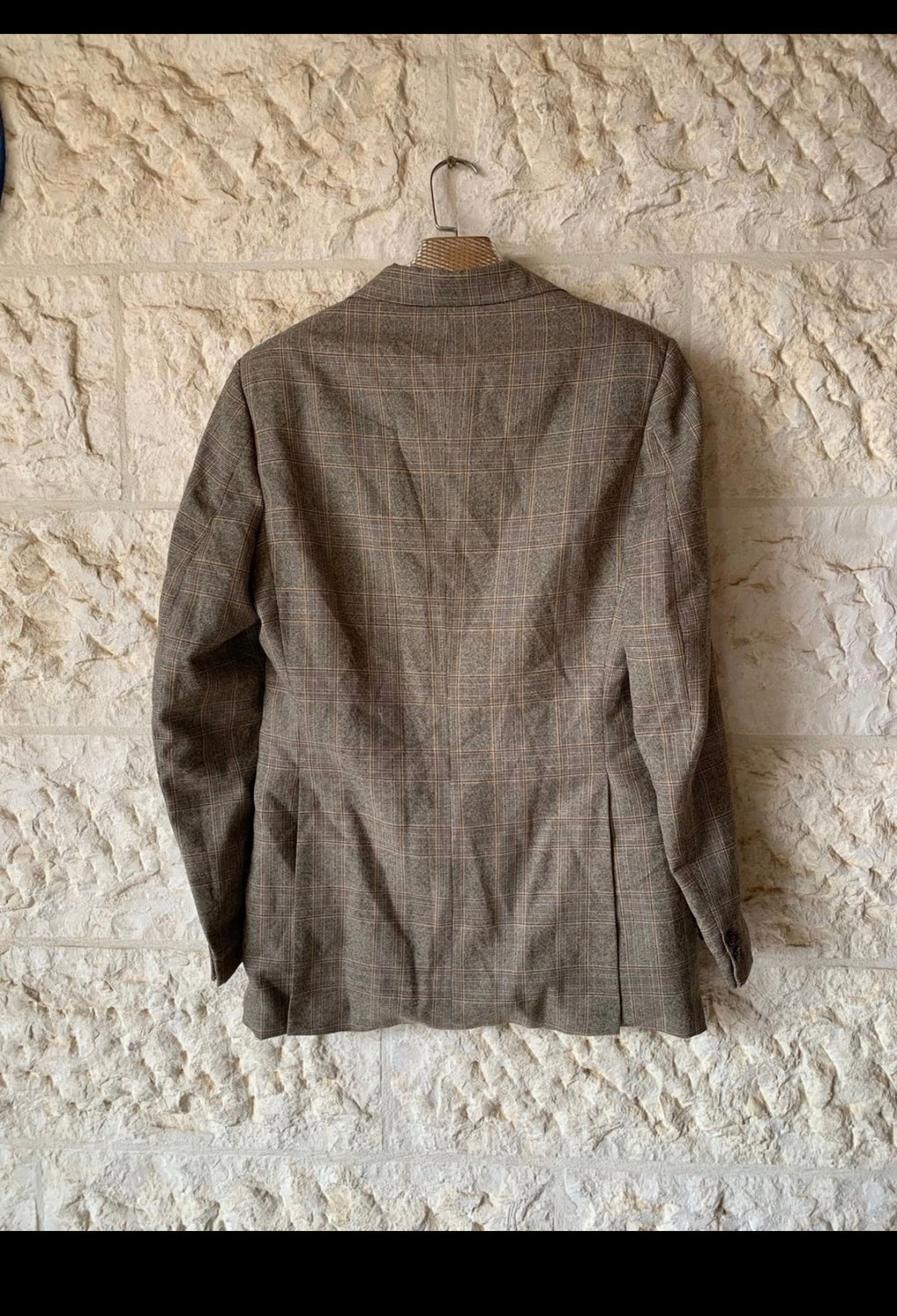 1970s Vintage worsted wool glen check classic Brown suit jacket blazer 38R 38L