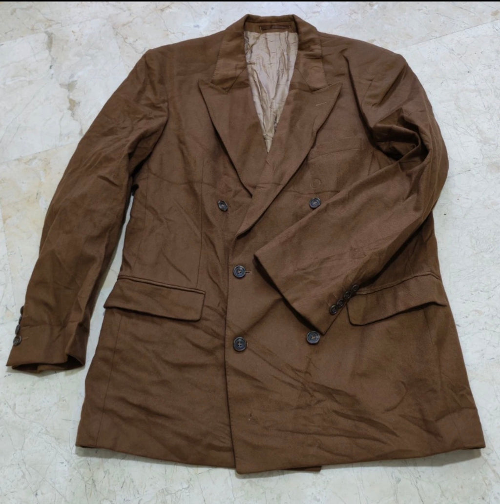 Vintage cashmere wool double breasted classic gangster brown jacket blazer 40R