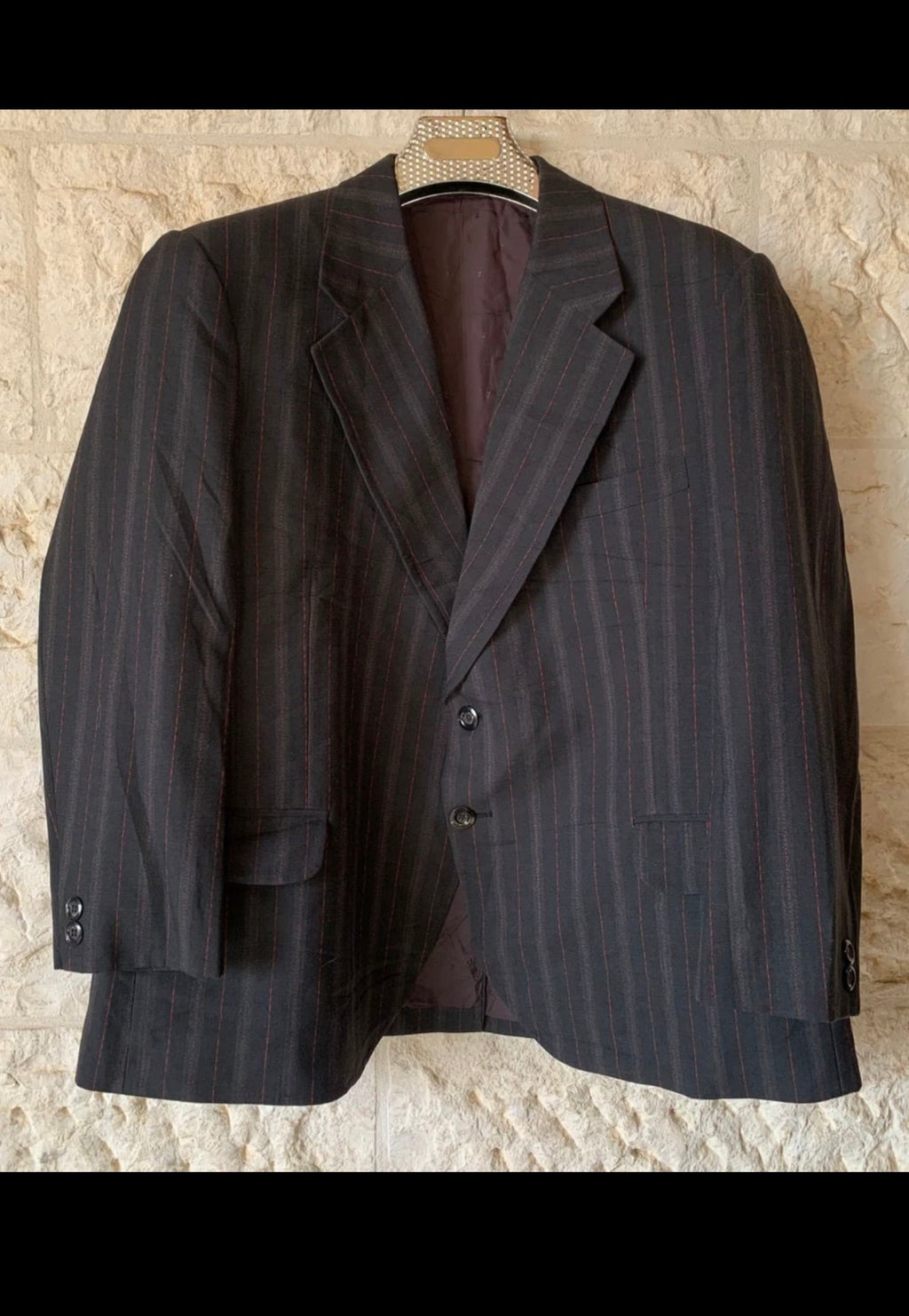 1970s vintage all worsted wool classic striped suit jacket blazer 44R 44S