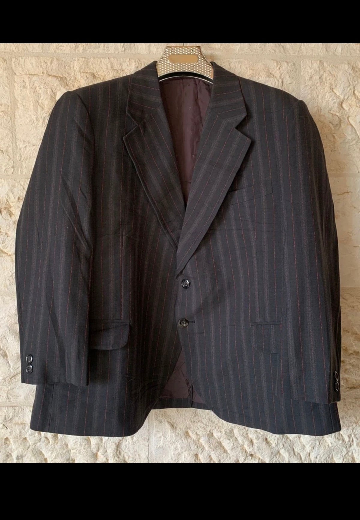 1970s vintage all worsted wool classic striped suit jacket blazer 44R 44S