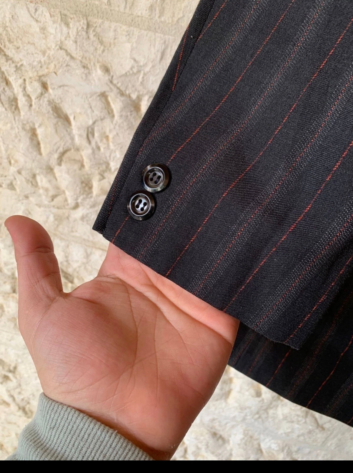 1970s vintage all worsted wool classic striped suit jacket blazer 44R 44S