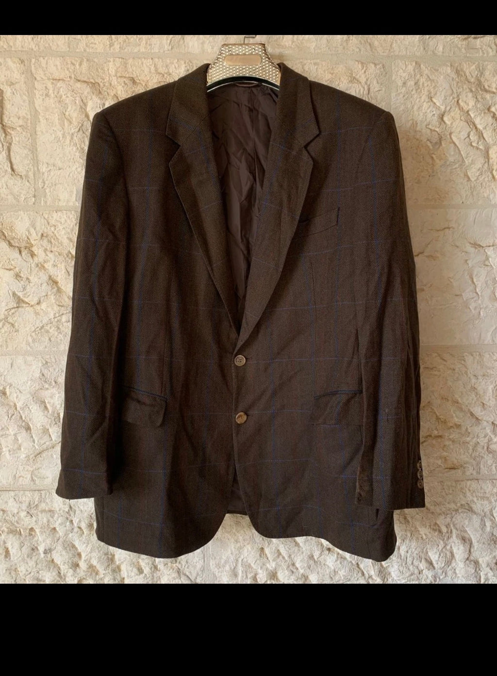 Vintage 100% pure cashmere Windowpane brown classic jacket blazer 44R