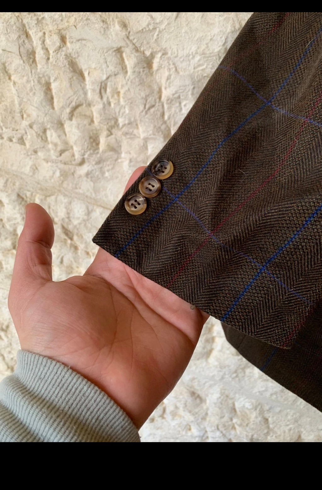 Vintage 100% pure cashmere Windowpane brown classic jacket blazer 44R