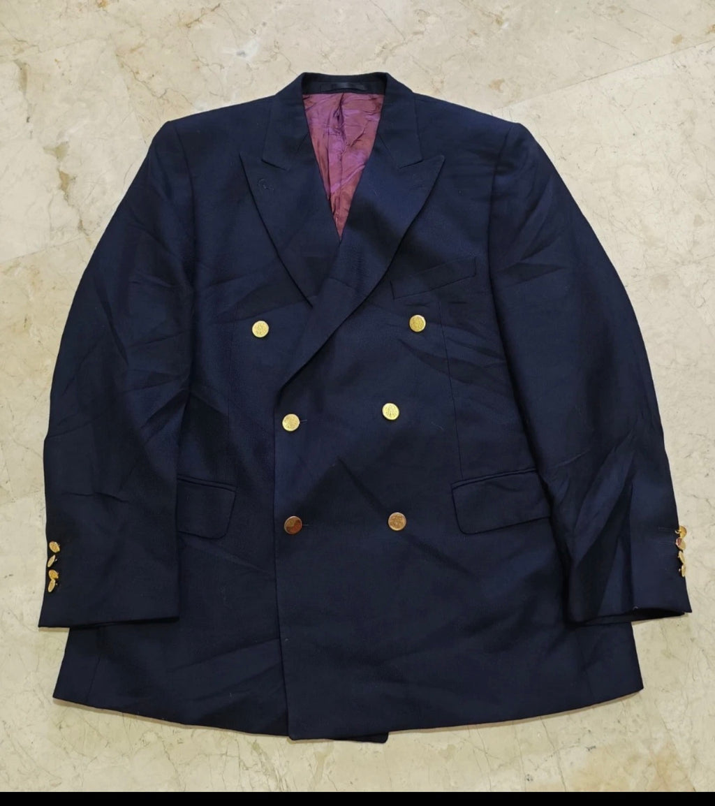 Vintage Magee pure wool double breasted gold button navy jacket blazer 42R