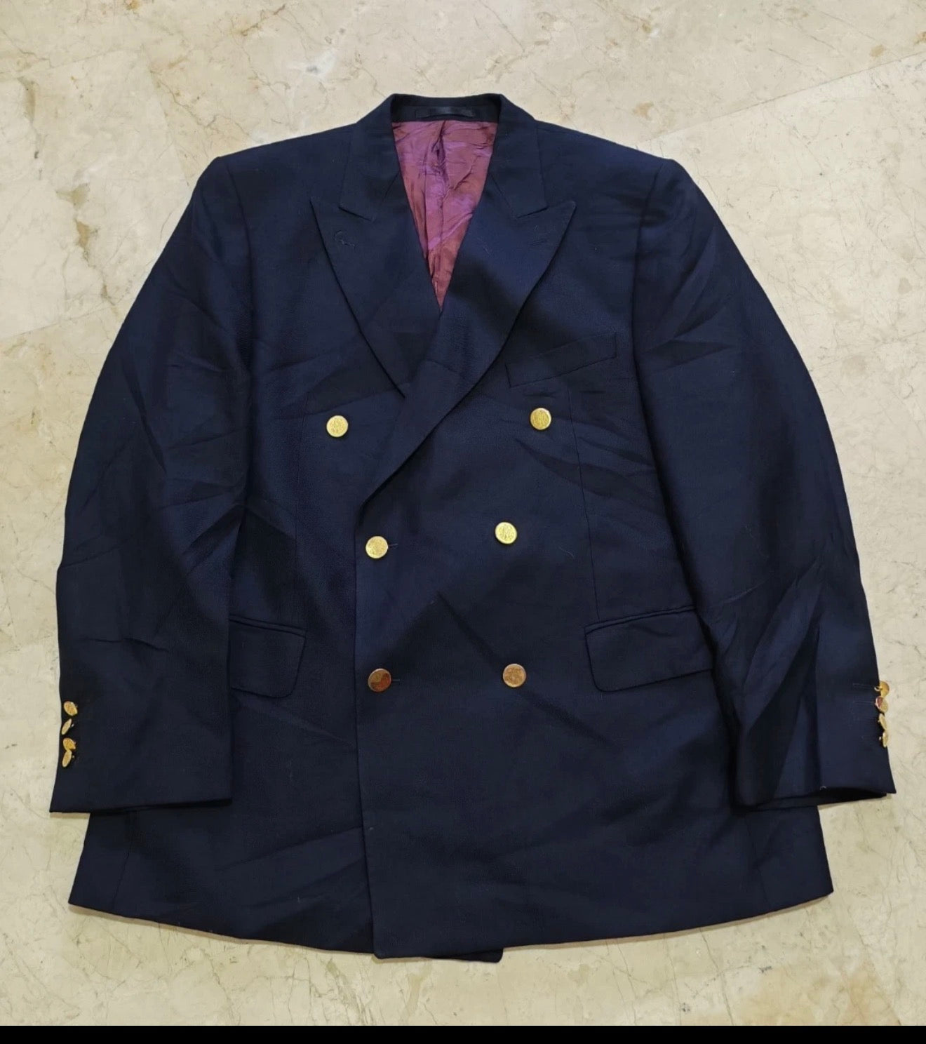 Vintage Magee pure wool double breasted gold button navy jacket blazer 42R