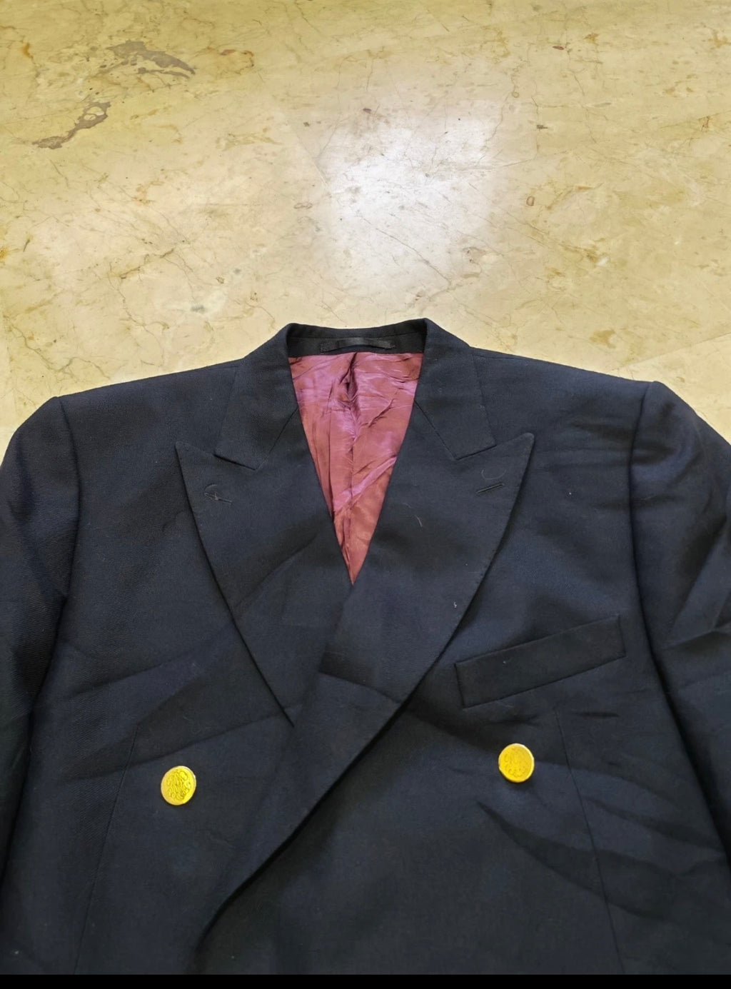 Vintage Magee pure wool double breasted gold button navy jacket blazer 42R