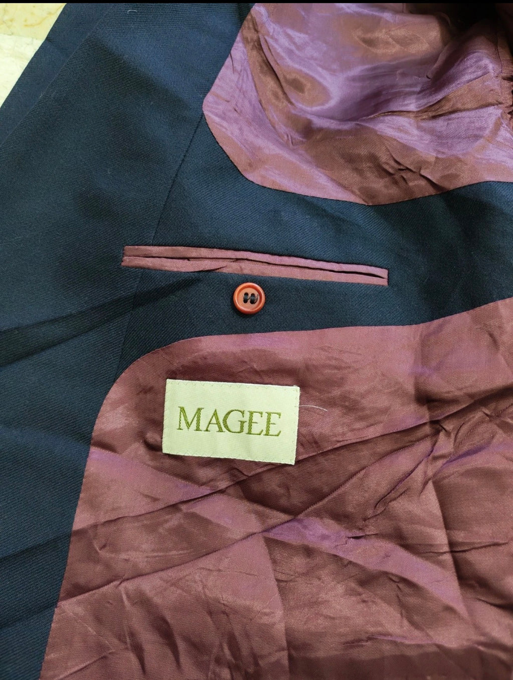 Vintage Magee pure wool double breasted gold button navy jacket blazer 42R