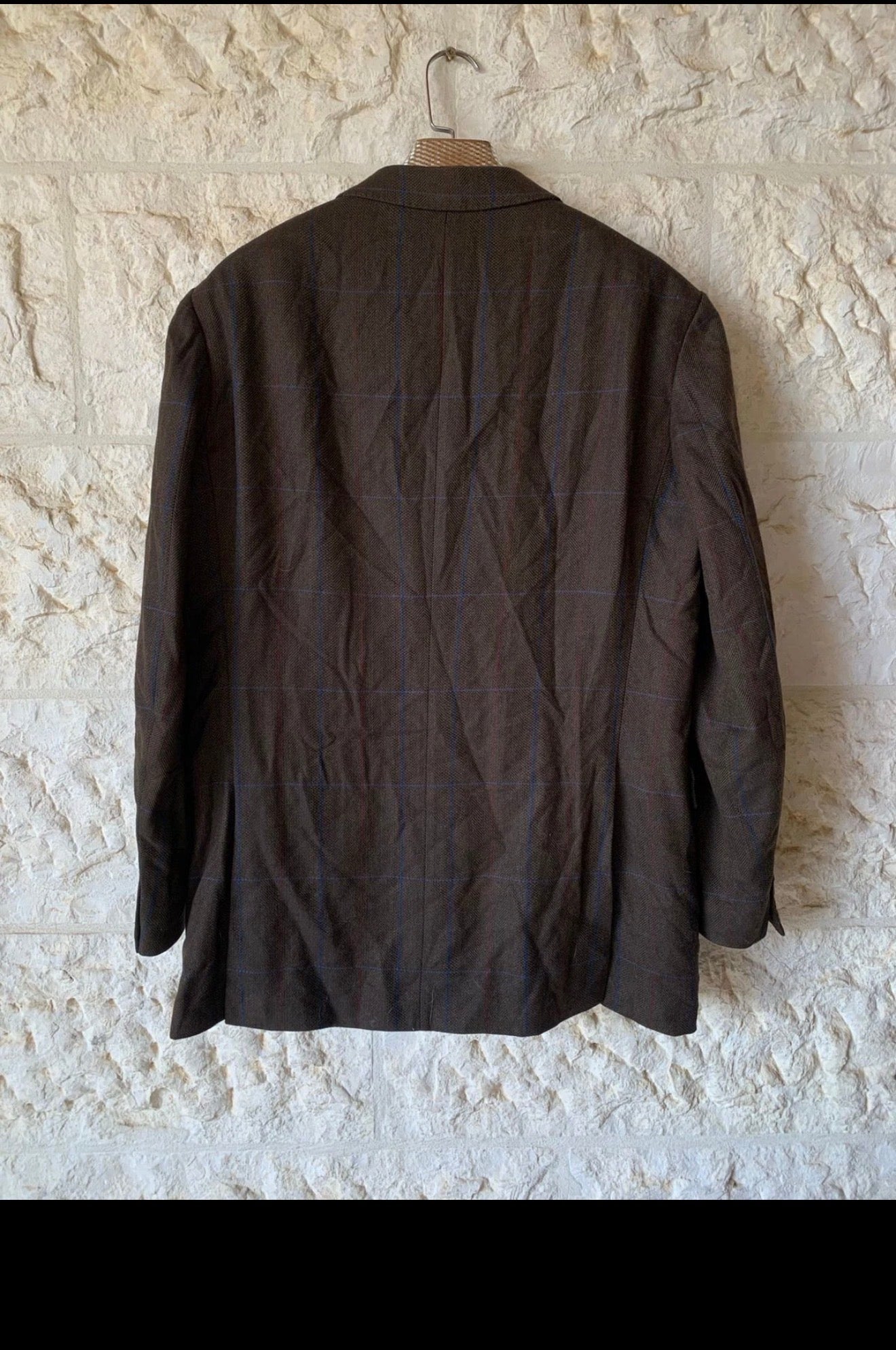 Vintage 100% pure cashmere Windowpane brown classic jacket blazer 44R