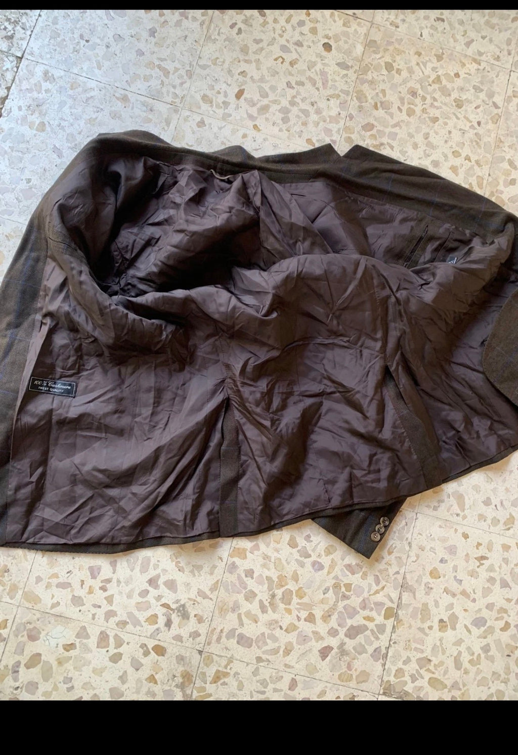 Vintage 100% pure cashmere Windowpane brown classic jacket blazer 44R
