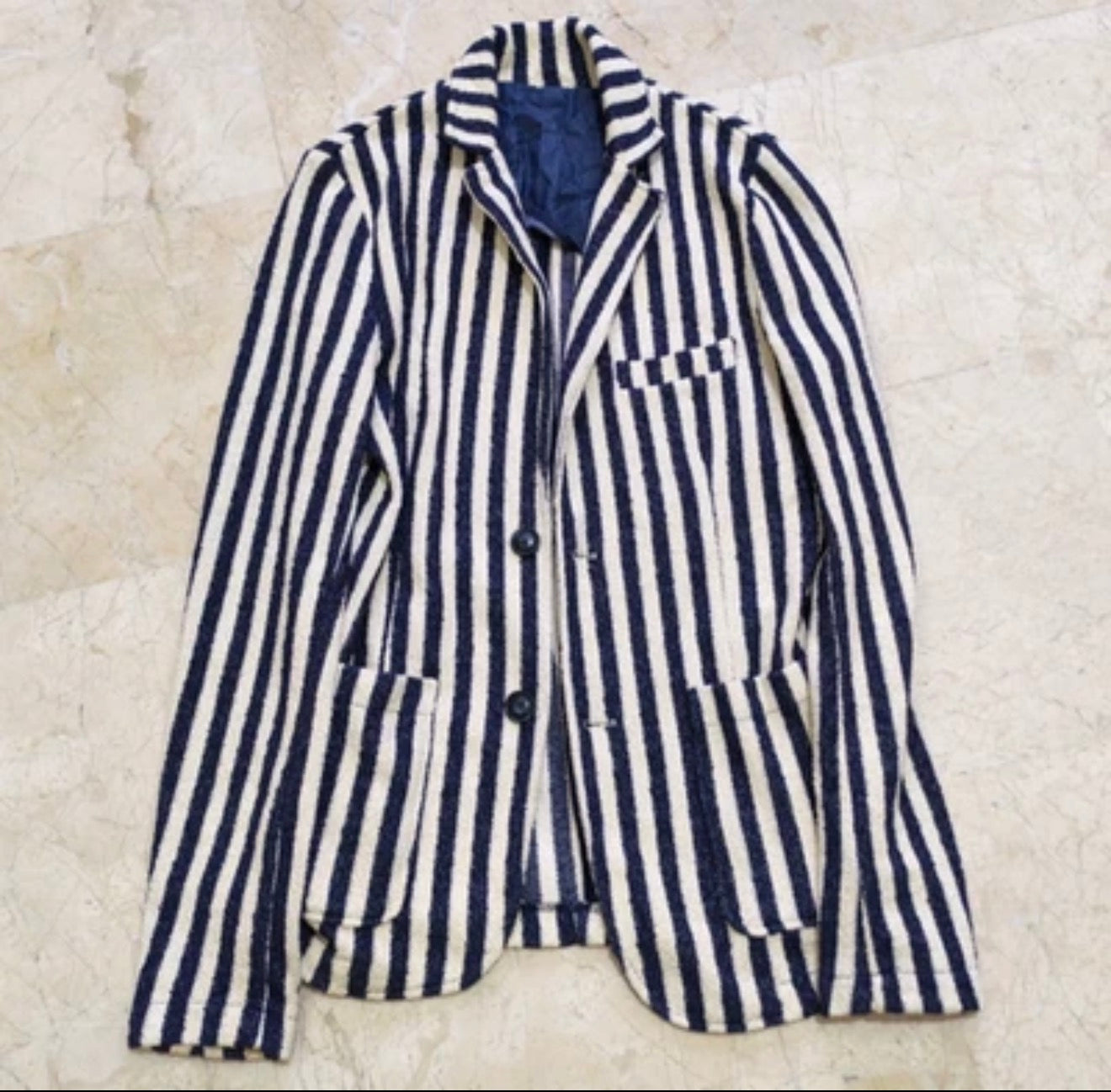 Classic We beige navy rowing cotton blend unique jacket blazer 34R 34L