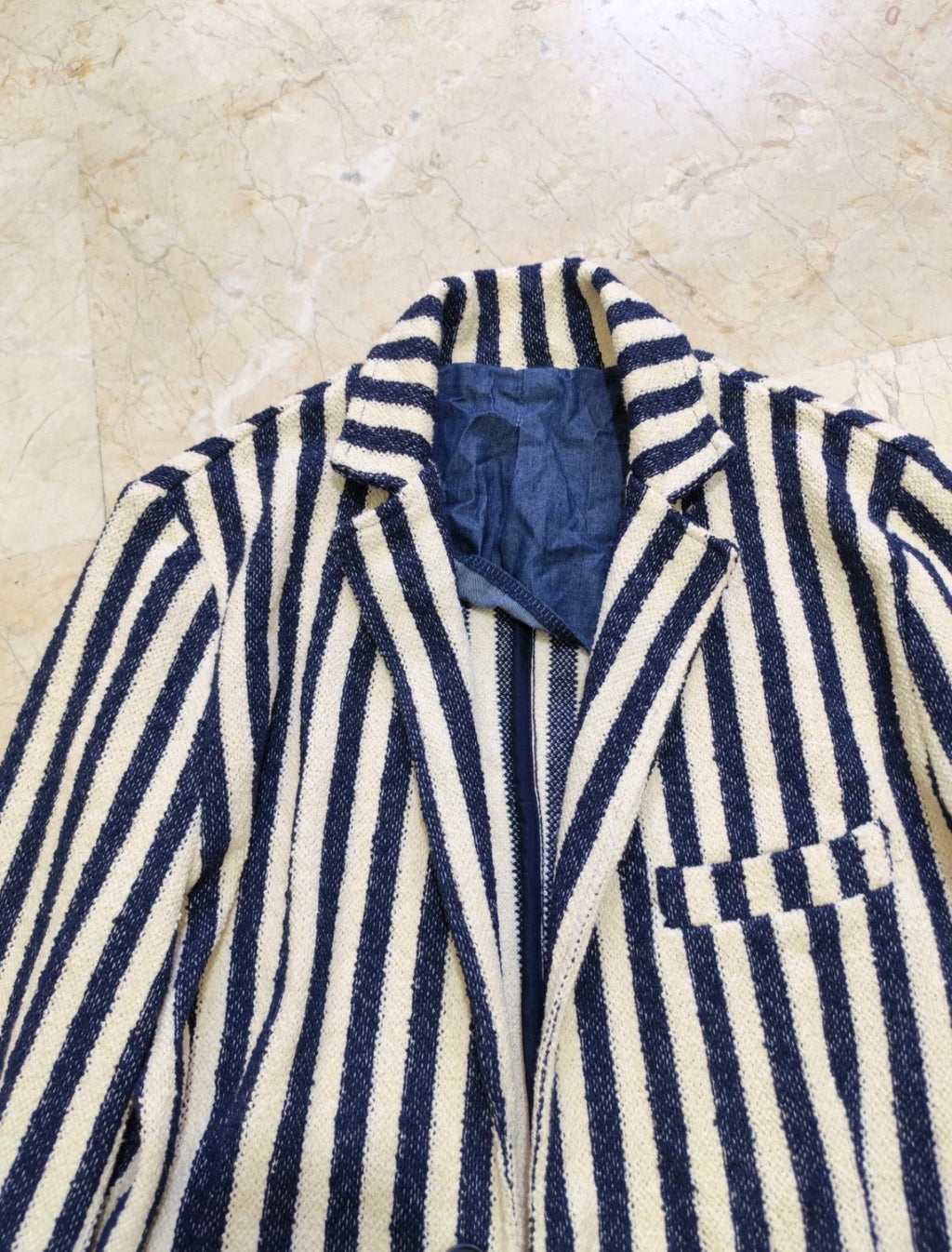 Classic We beige navy rowing cotton blend unique jacket blazer 34R 34L