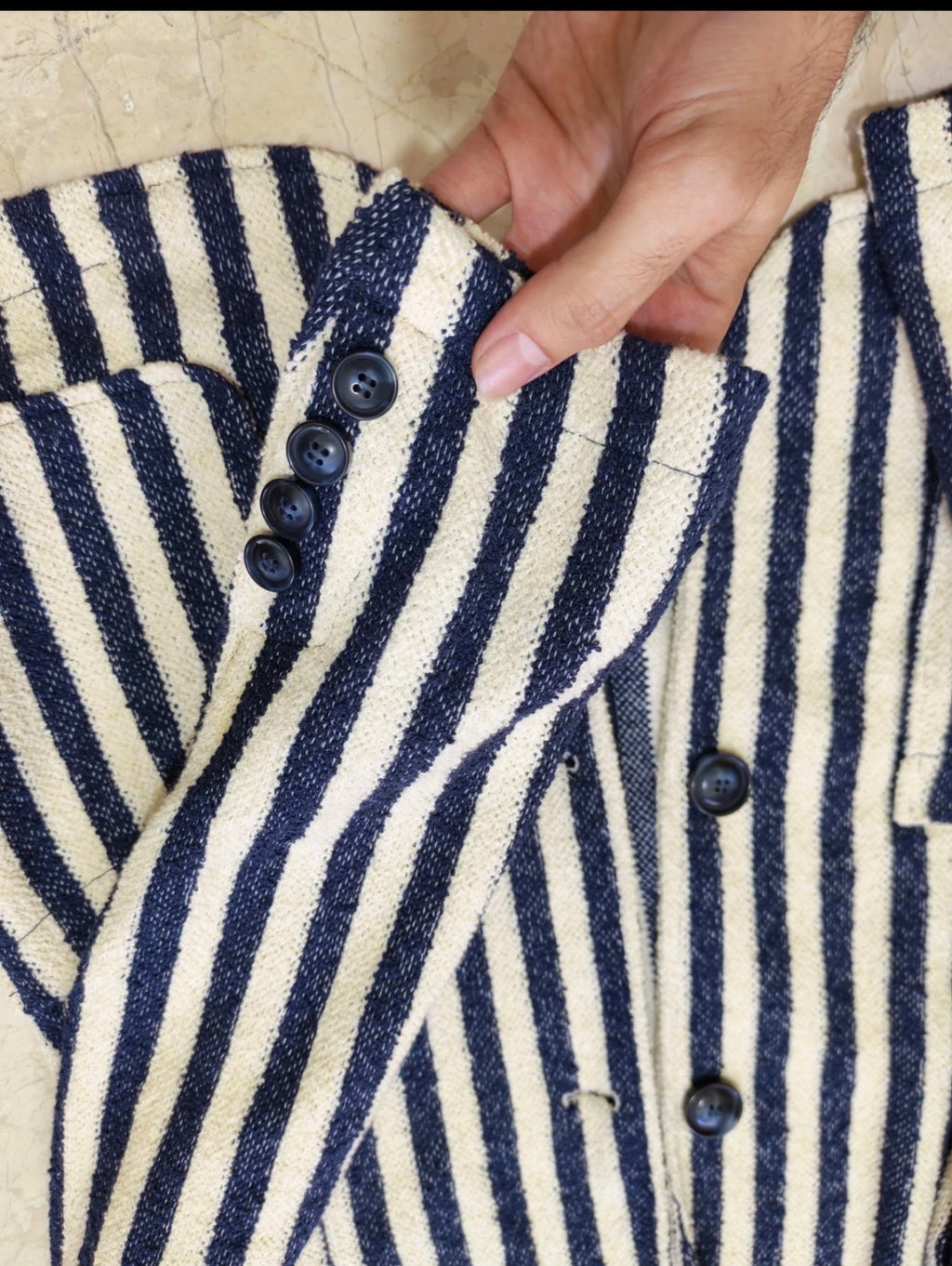 Classic We beige navy rowing cotton blend unique jacket blazer 34R 34L