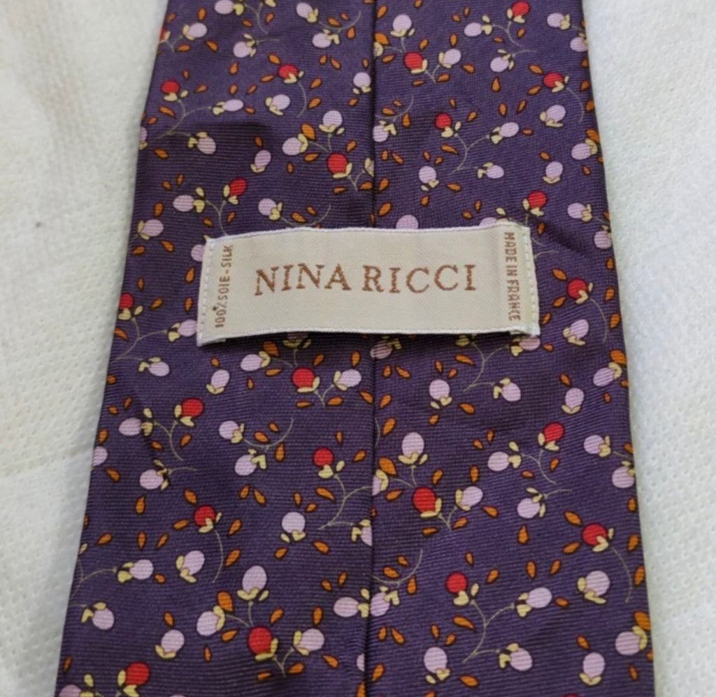 Vintage Nina Ricci classic 100% all silk fancy floral purple neck tie