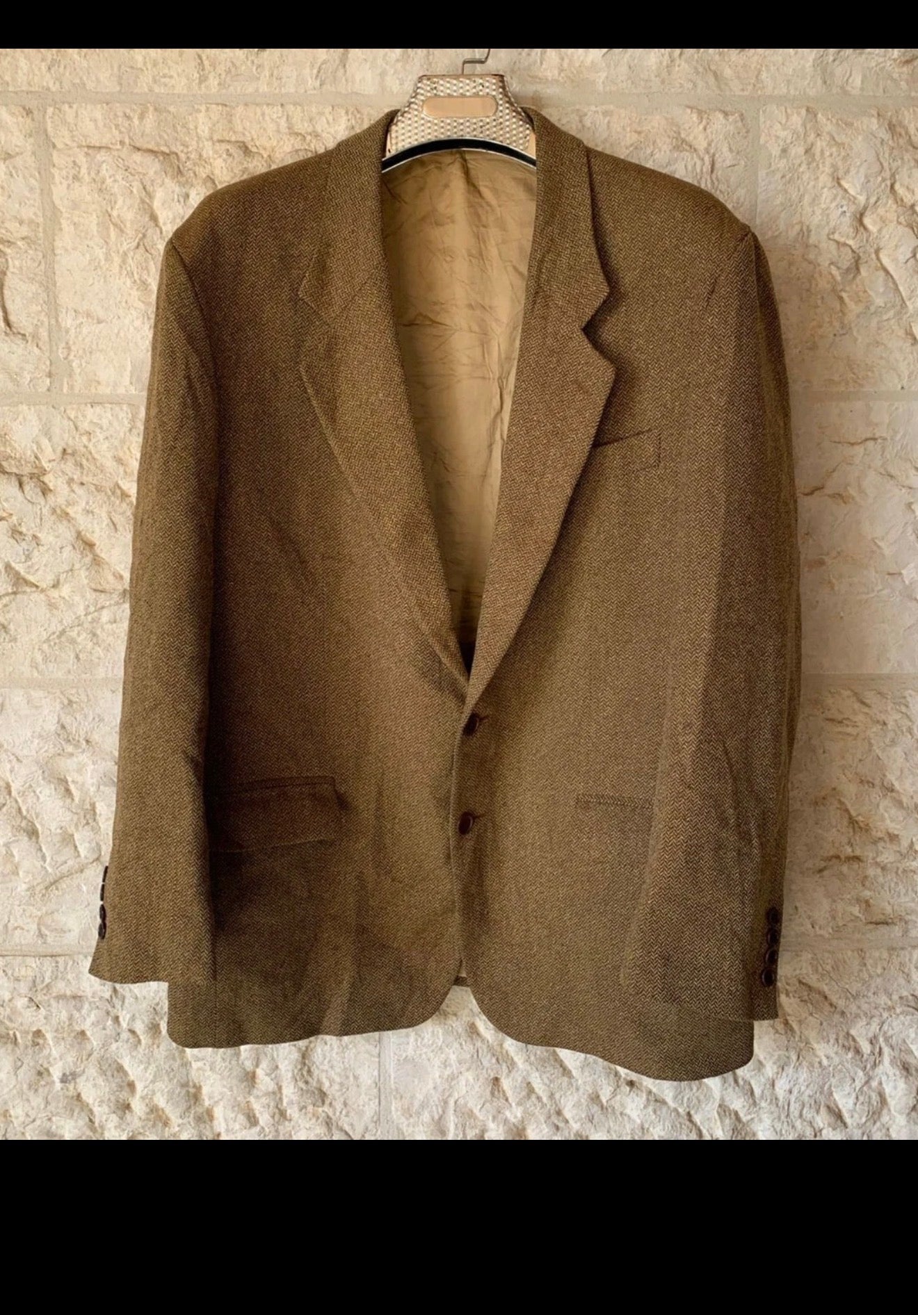 Vintage Classic Massimo Dutti wool silk brown herringbone jacket blazer 44R