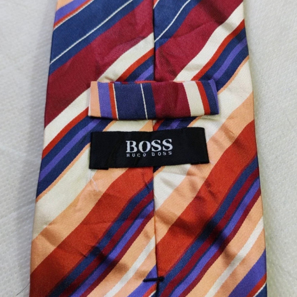 mens vintage Hugo Boss classic 100% all silk Retro luxury bar code neck tie