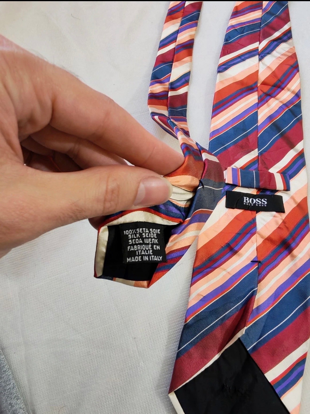mens vintage Hugo Boss classic 100% all silk Retro luxury bar code neck tie