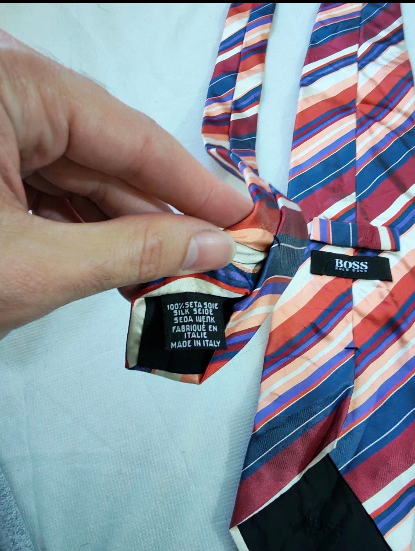 mens vintage Hugo Boss classic 100% all silk Retro luxury bar code neck tie