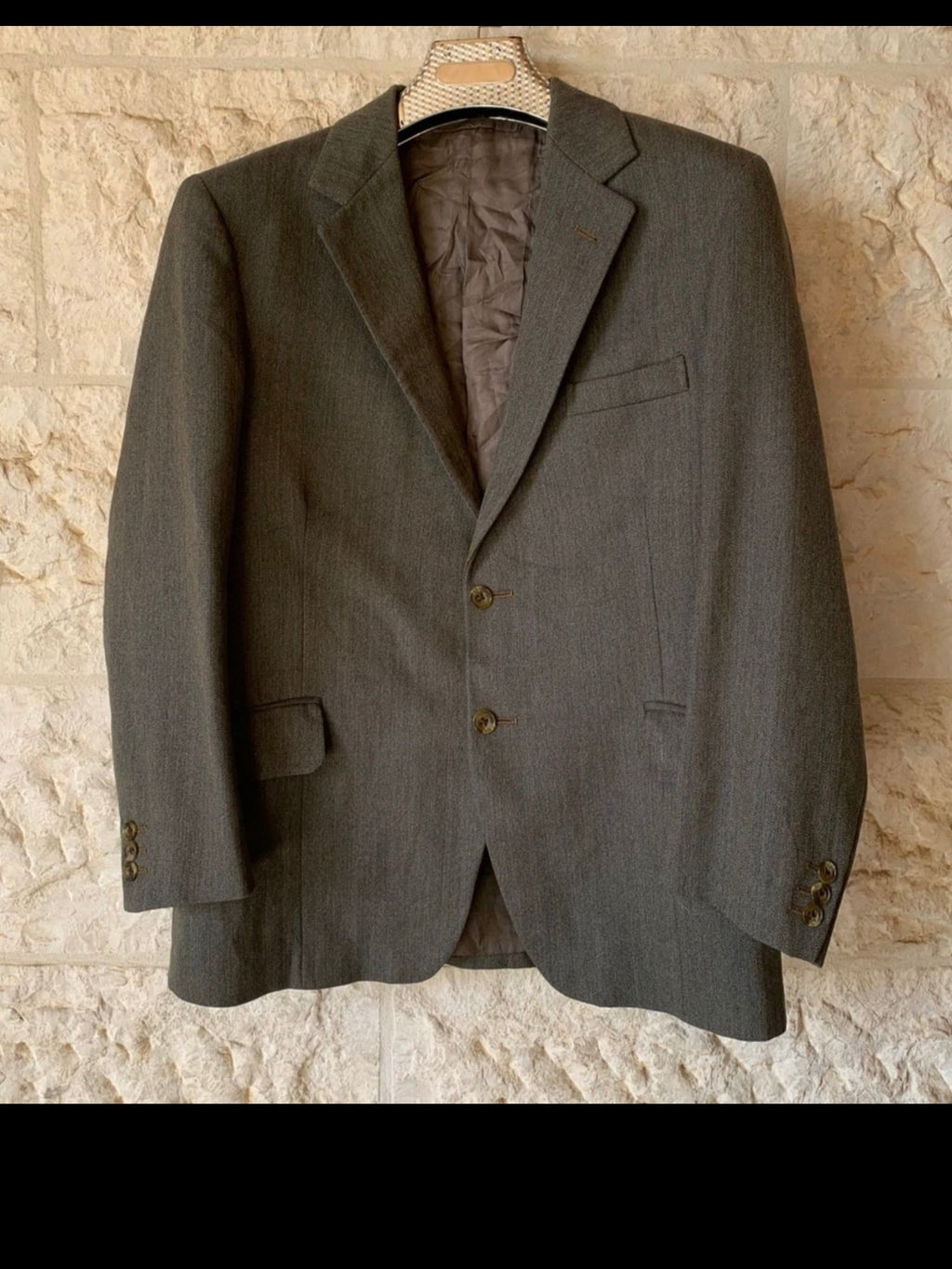 1970s Vintage all worsted wool herringbone greenish jacket blazer 38S