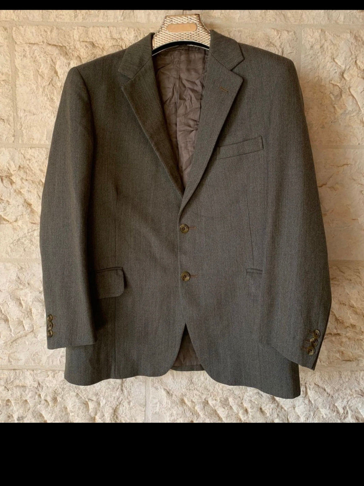 1970s Vintage all worsted wool herringbone greenish jacket blazer 38S