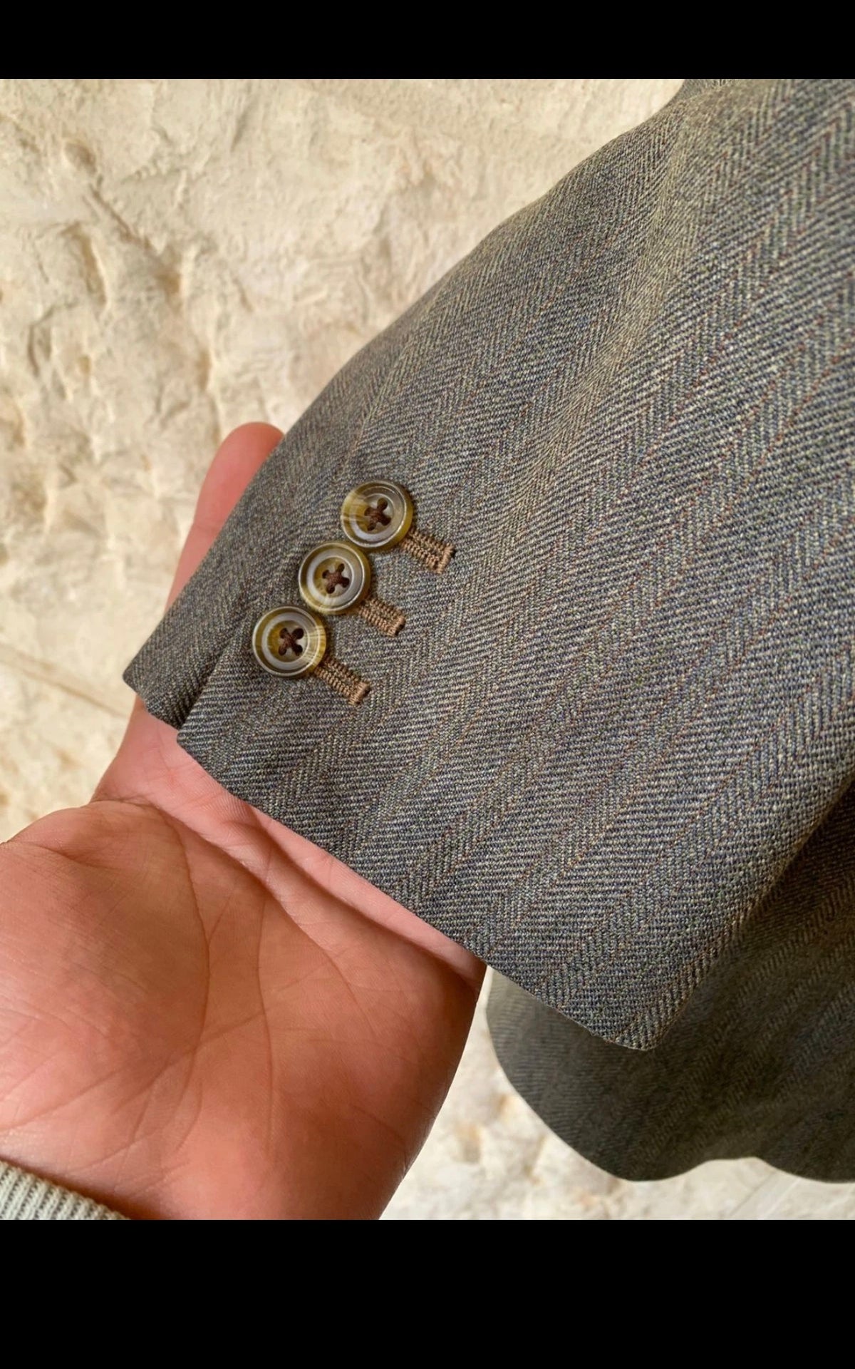 1970s Vintage all worsted wool herringbone greenish jacket blazer 38S