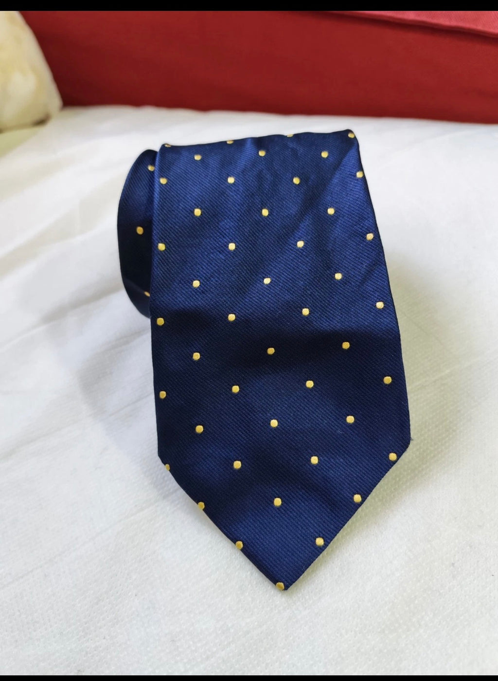 Vintage Brooks Brothers Makers 100% all silk luxury Navy Polkadots neck tie