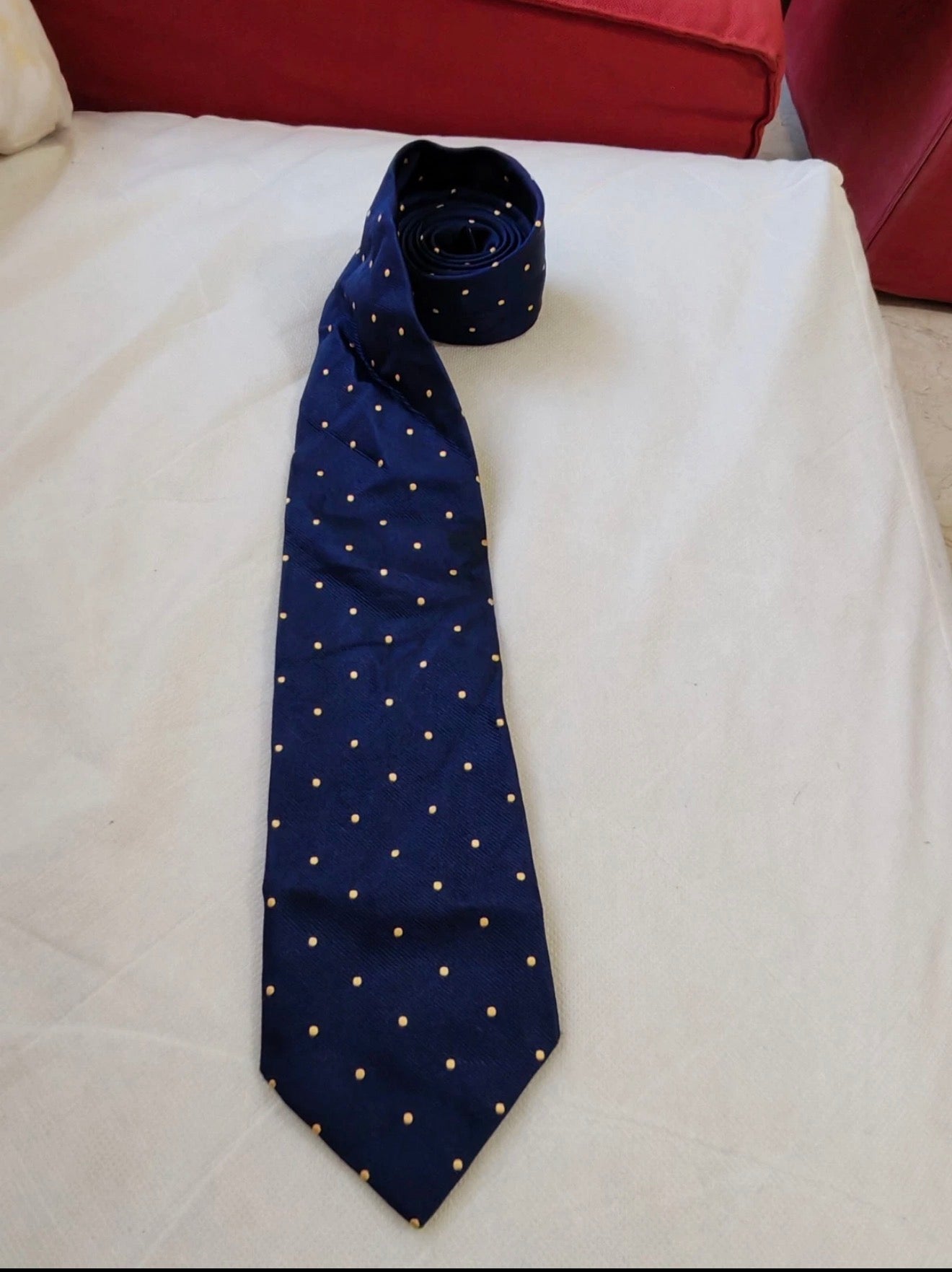 Vintage Brooks Brothers Makers 100% all silk luxury Navy Polkadots neck tie