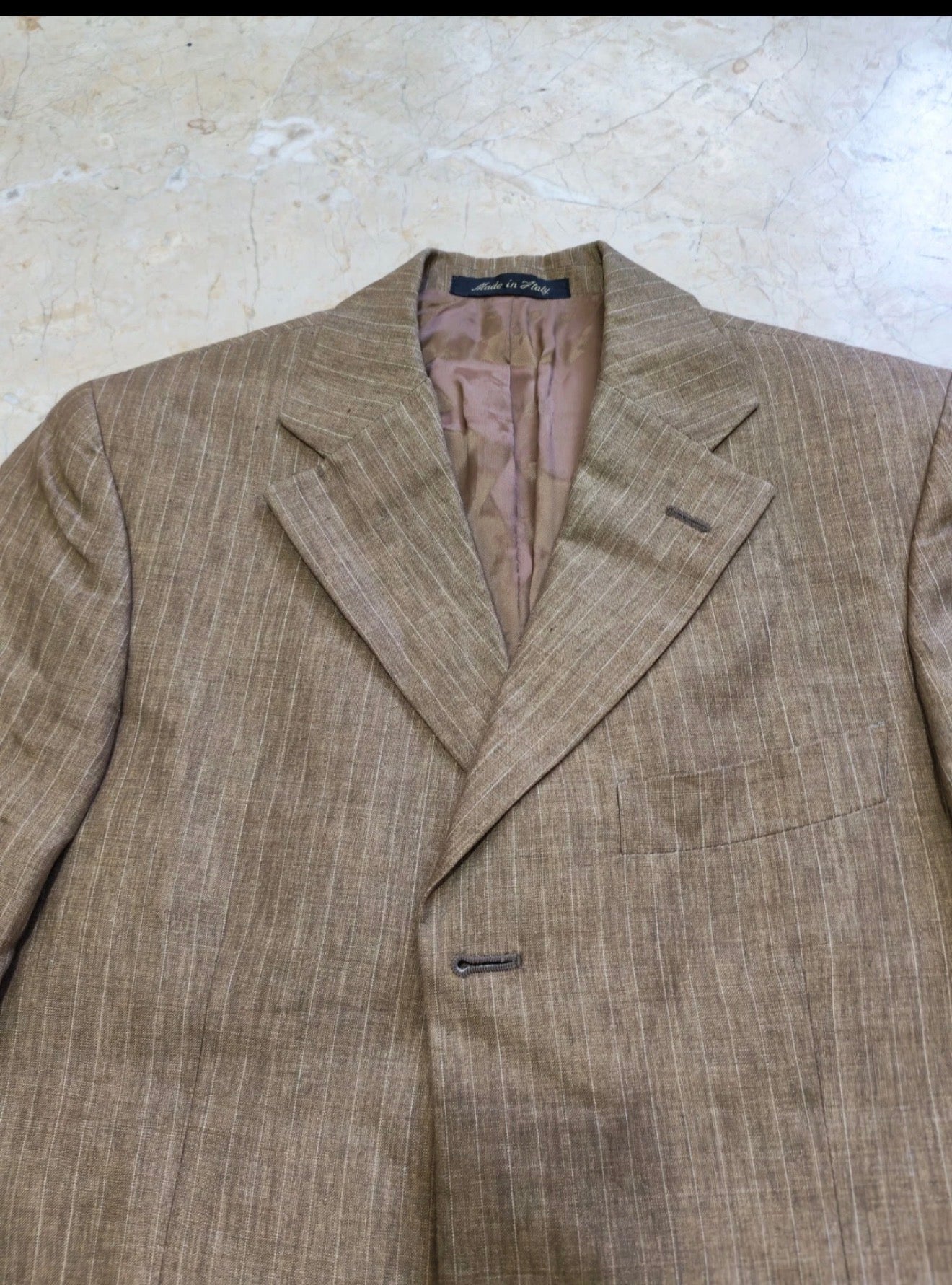 Vintage 100% pure Linen Classic brown striped summer jacket blazer 36R